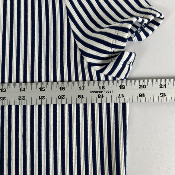 C Wonder Dress Womens Size M Navy White Striped Lace Up Textured Shift Nautical - Picture 11 of 13